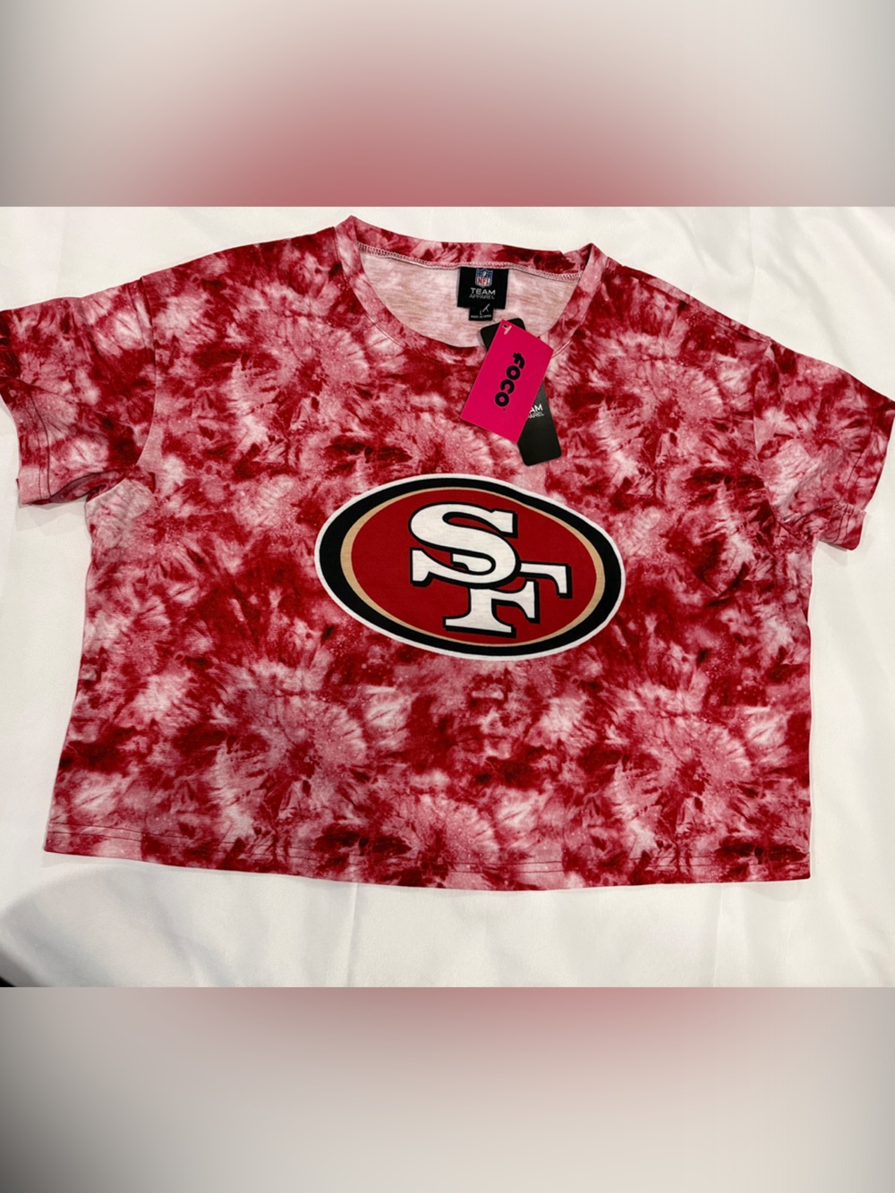 NFL Women's Red & White Tie-Dye San Francisco 49ers Crop Tee